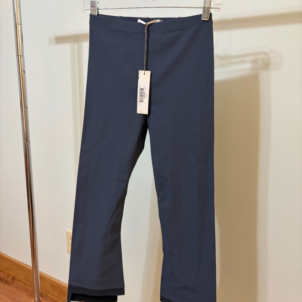 NWT Elaine Kim Olga Leather Step Hem Cropped Flare Tech Stretch Leggings